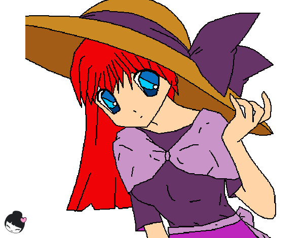 Desenho Menina com chapéu pamela pintado por lucyhe
