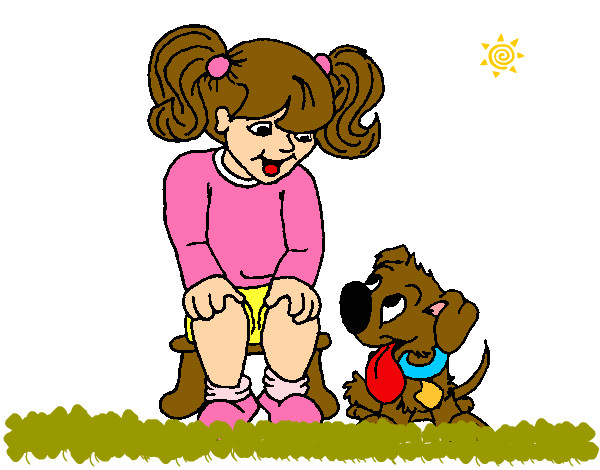 Desenho Menina com o seu cãozito pintado por nand