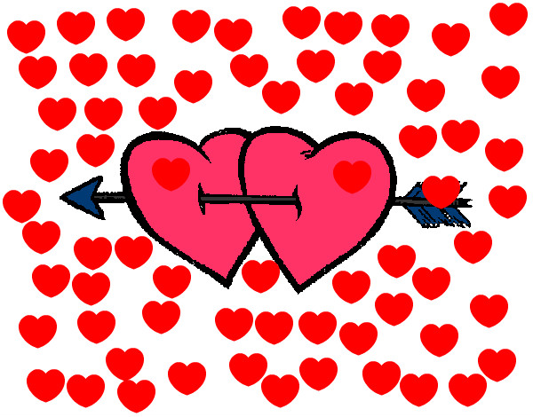 Desenho Dois corações com uma seta pintado por marys