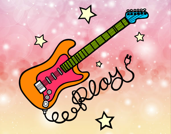Desenho Guitarra e estrelas pintado por laviniaco