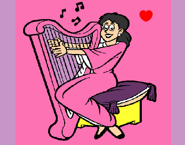 Desenho Mulher a tocar harpa pintado por laviniaco