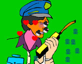 Desenho Polícia com um walkie pintado por Migalhas