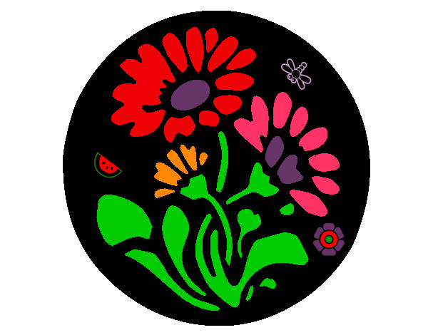 Desenho Gravado com flores pintado por larilari