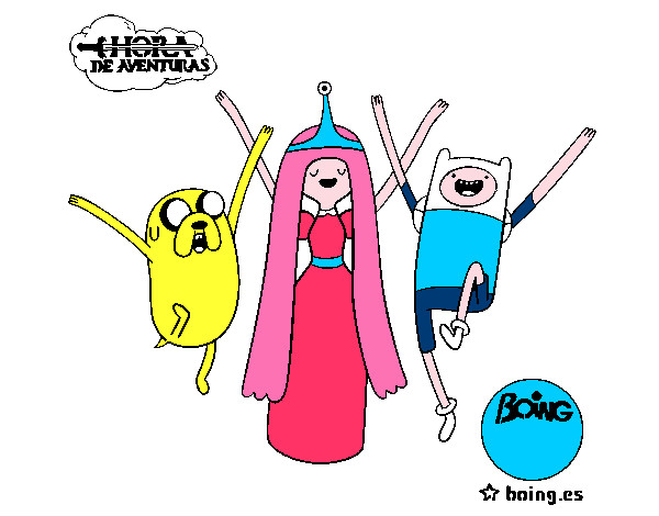 Desenho Jake, Princesa Bubblegum e Finn pintado por Abelha
