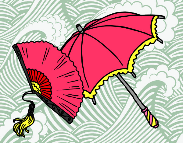 Desenho Leque e guarda-chuva pintado por _Dindih_