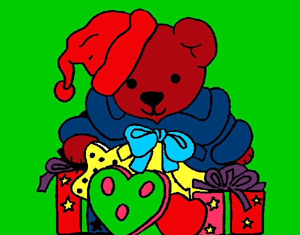 Desenho Ursinho com gorro natalício pintado por Clarinha2