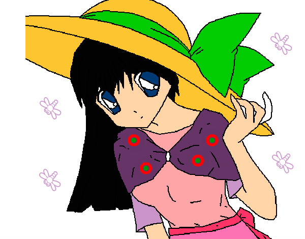 Desenho Menina com chapéu pamela pintado por Lady