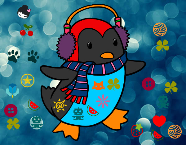 Desenho Pinguim com cachecol pintado por guigu