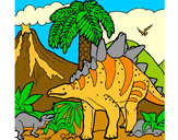 Desenho Família de Tuojiangossauros pintado por Gustavo04