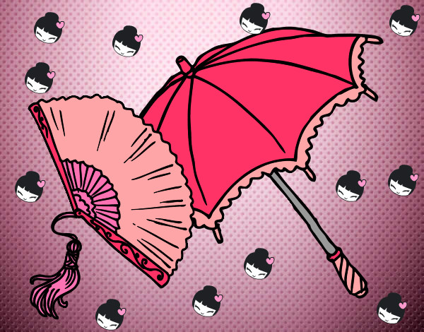 Desenho Leque e guarda-chuva pintado por livita