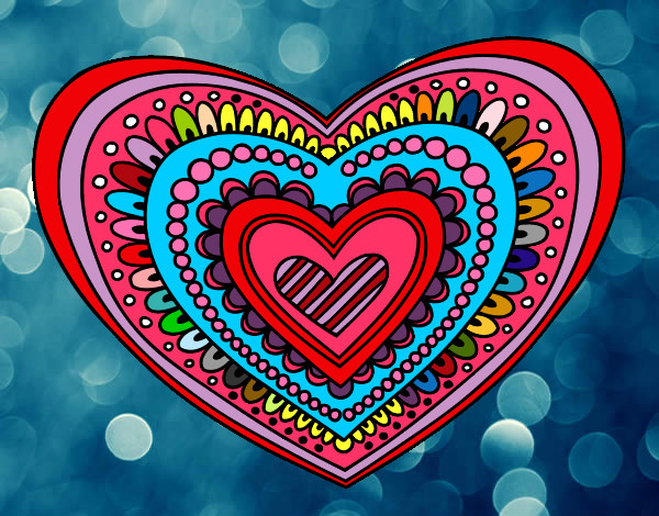 Desenho Mandala coração pintado por pintar