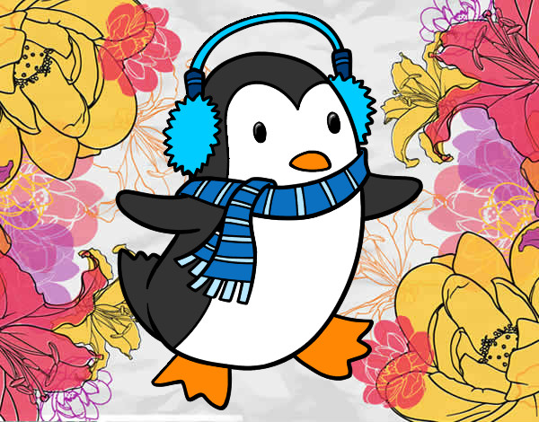 Desenho Pinguim com cachecol pintado por marcelle