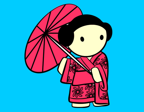 Desenho Gueixa com guarda-chuva pintado por juju123