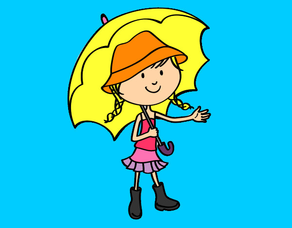 Desenho Menina com guarda-chuva pintado por flora