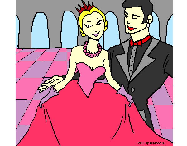 Desenho Princesa e príncipe no baile pintado por Regiene