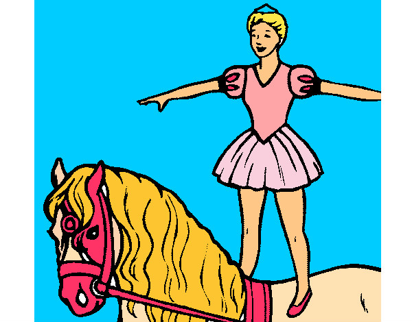 Desenho Trapezista em cima do cavalo pintado por blendagio