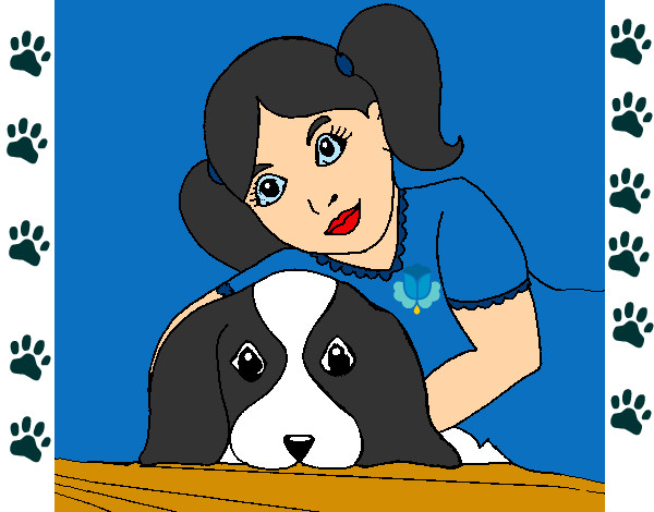 Desenho Menina a abraçar o seu cão pintado por Charlene20