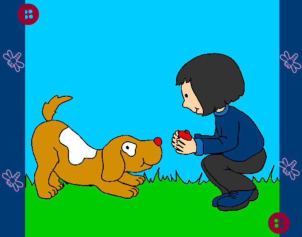 Desenho Menina e cão a brincar pintado por Charlene20