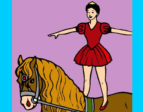 Desenho Trapezista em cima do cavalo pintado por clarab