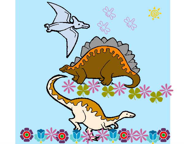Desenho Três classes de dinossauros pintado por clarab