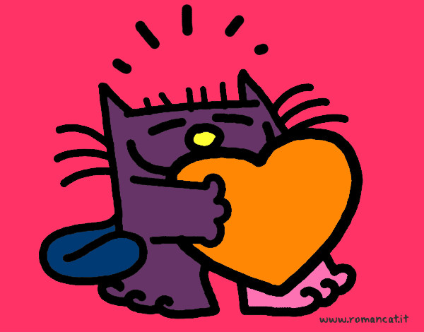 Desenho Gato e coração pintado por ESTEFANNI
