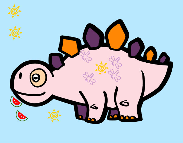 Desenho Estegossauro jovem pintado por Cauazagoto