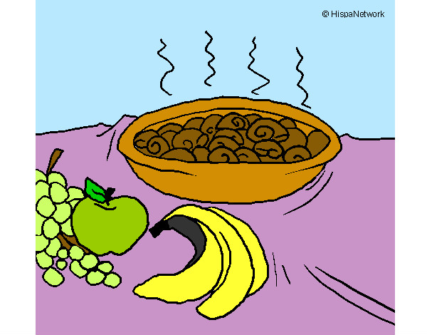 Fruta e caracois na caçarola
