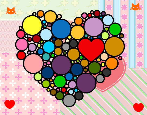 Desenho Coração com círculos pintado por fixe