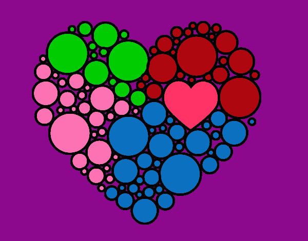 Desenho Coração com círculos pintado por manuelaa