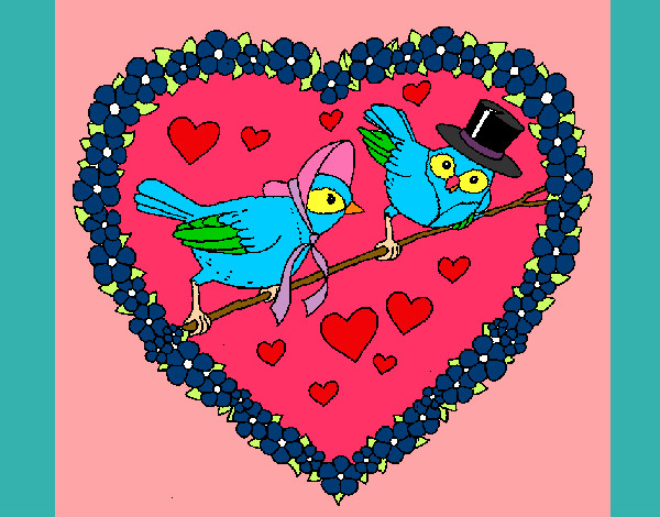 Desenho Coração com pássaros pintado por aninhabb