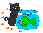 Desenho Gato e peixe pintado por Adriselly