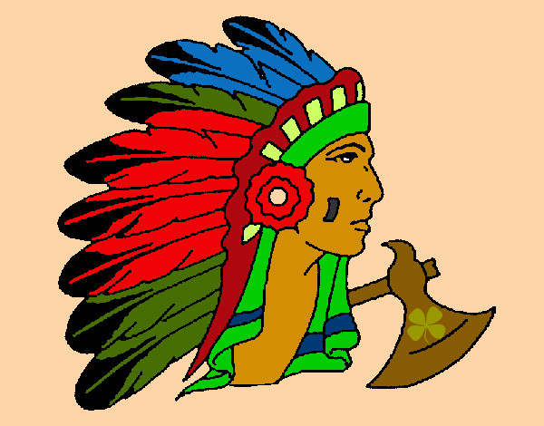 Desenho Índio com grandes plumas pintado por adeline