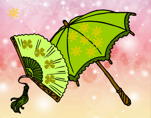Desenho Leque e guarda-chuva pintado por mismirim