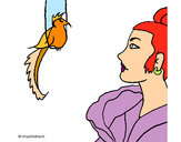 Desenho Mulher e pássaro pintado por JP03