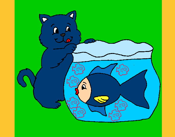 Desenho Gato e peixe pintado por Apolo