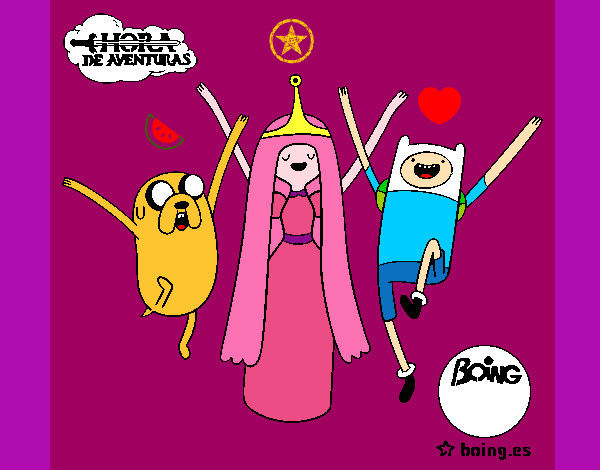 Desenho Jake, Princesa Bubblegum e Finn pintado por dedezinha