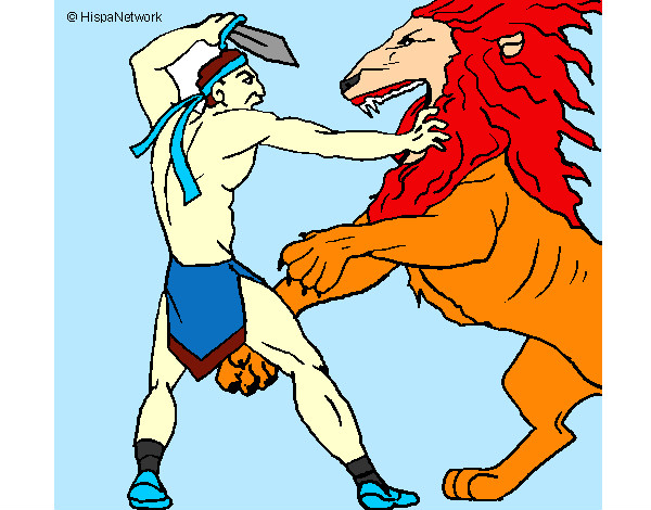 Desenho Gladiador contra leão pintado por francis14