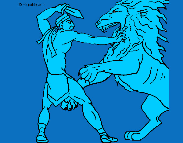Desenho Gladiador contra leão pintado por francis14