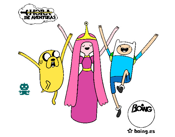 Desenho Jake, Princesa Bubblegum e Finn pintado por neninhaa