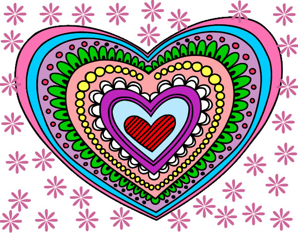 Desenho Mandala coração pintado por eryca