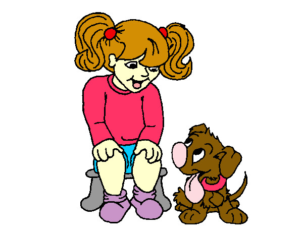 Desenho Menina com o seu cãozito pintado por aryany
