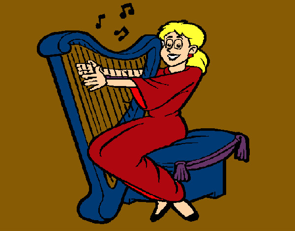 Desenho Mulher a tocar harpa pintado por Bbia