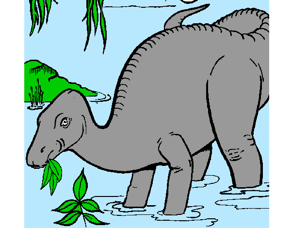 Desenho Dinossauro a comer pintado por dedezinha