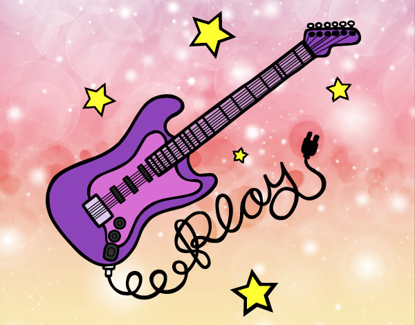 Desenho Guitarra e estrelas pintado por dedezinha