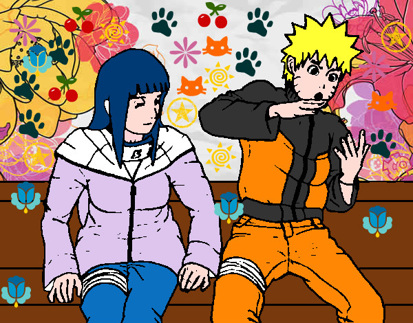 Desenho Hinata e Naruto pintado por adryelem