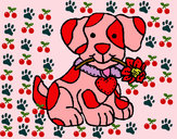 Desenho Filhote de cachorro com uma flor na boca pintado por 16bianca