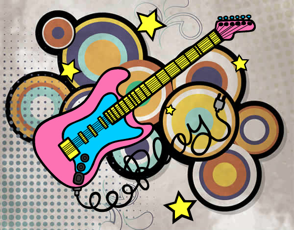 Desenho Guitarra e estrelas pintado por yulafx