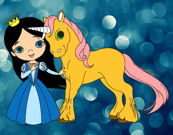 Desenho Princesa e unicórnio pintado por YULA