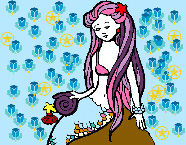Desenho Sereia com caramujo pintado por nandinhaz