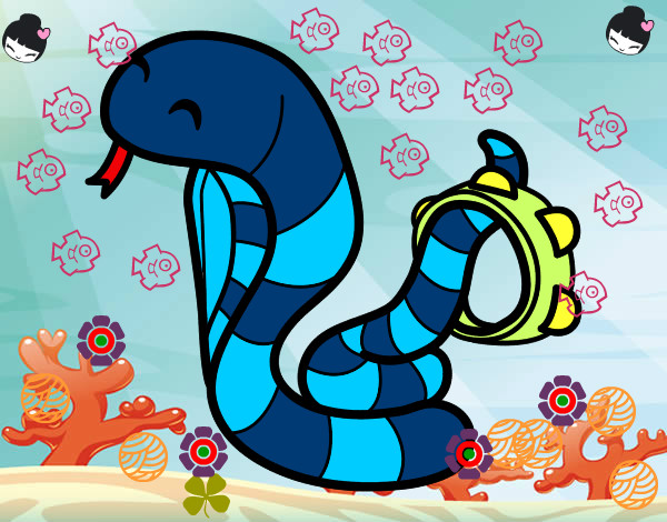 Desenho Cobra com tamborin pintado por victoriaro
